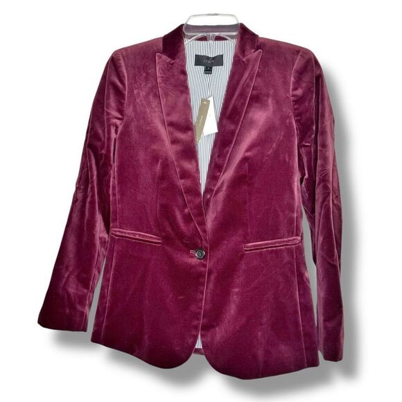 J. Crew Women’s Velvet Maroon Red Sport Blazer Coat Stripes Lined Modal Cotton 0 - Picture 1 of 10